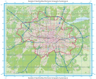 M Nchen Stadtplan Mit Stadtbezirken Stadtteilen Postleitzahlen Plz