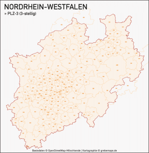 Nordrhein-Westfalen NRW Vektorkarte Landkreise Gemeinden PLZ-2-3-5 ...