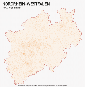 Nordrhein-Westfalen NRW Vektorkarte Landkreise Gemeinden PLZ-2-3-5 ...