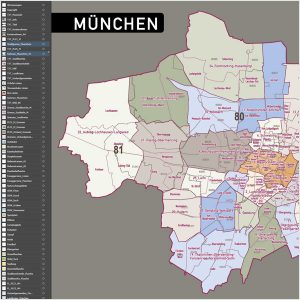 München Postleitzahlen PLZ-5 Topographie Stadtbezirke Stadtteile ...