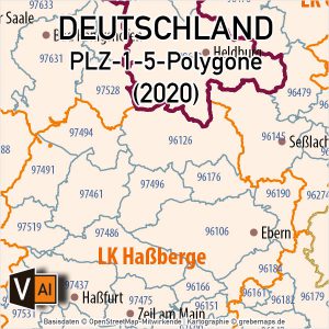 Deutschland Postleitzahlenkarte PLZ-1-5 Mit Landkreisen Bundesländern ...