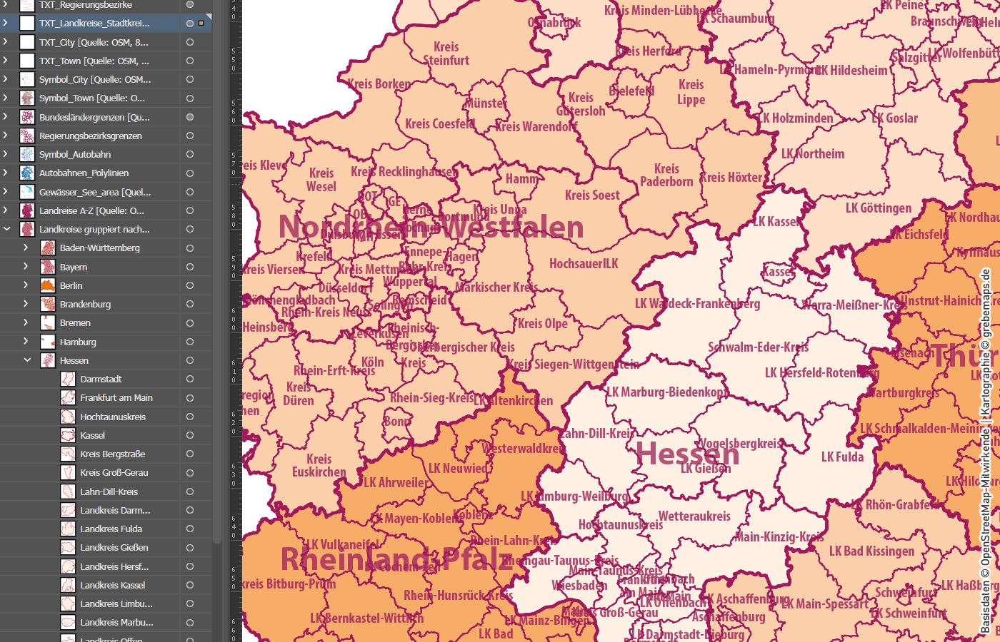 Deutschland Vektorkarte Landkreise Stadtkreise Bundesländer